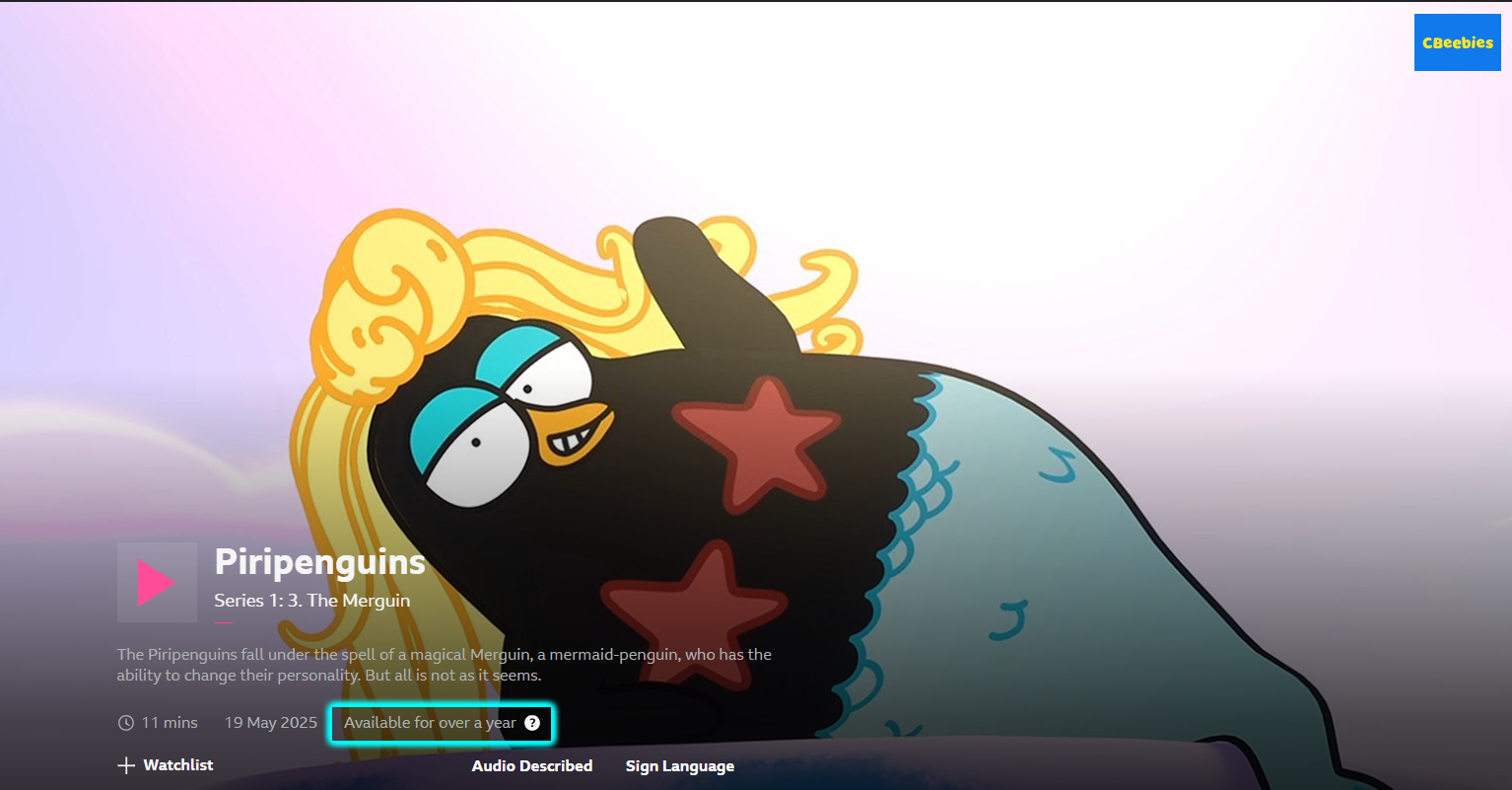 Image of an episode of a programme on the BBC iPlayer website with the availability highlighted