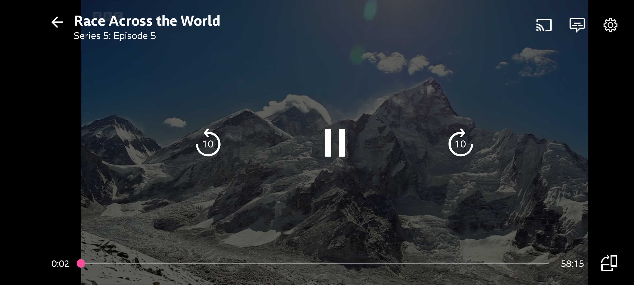 Image of the playback screen on the mobile app with all play controls showing