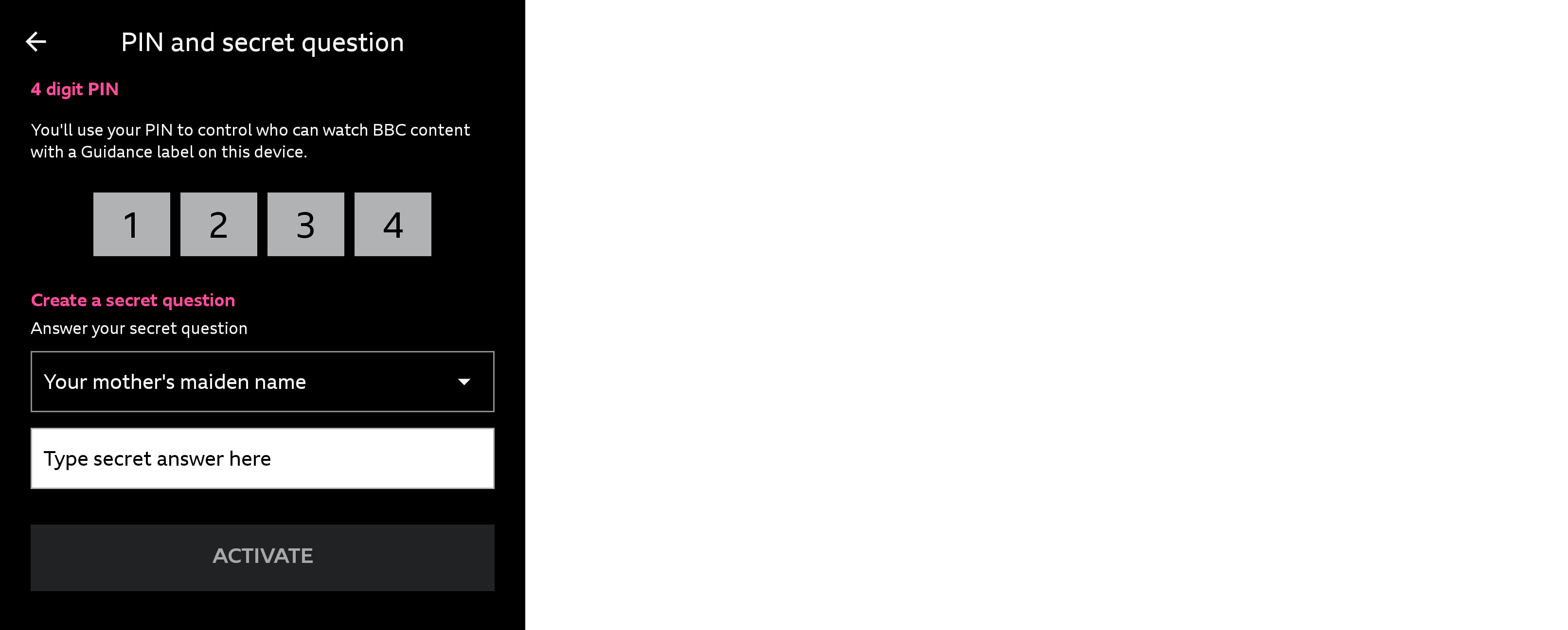 Image showing the parental controls set-up screen on the iPlayer mobile app