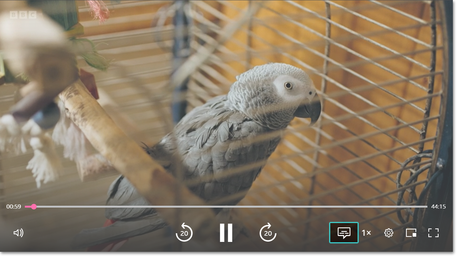Image of the playback screen on the iPlayer website with the subtitles icon highlighted