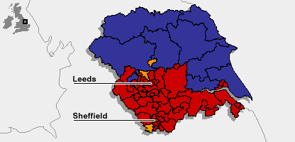 A map of Yorkshire & the Humber showing its political make up.