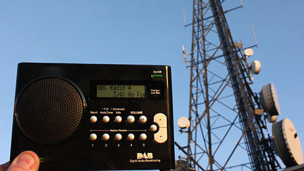 image of DAB being held in front of transmitter