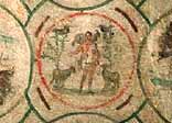 Fresco on a ceiling vault in the catacomb of St Peter and St Marcellinus, depicting the Good Shepherd