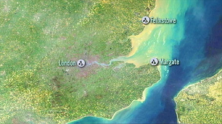 Map showing Felixstowe to Margate