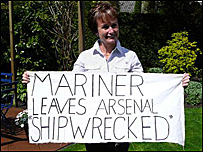 Sandra holding banner 2008