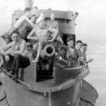 Rorqual’s crew taking a relaxed attitude to gun drill in February 1945.