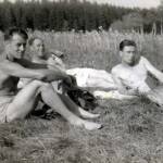 Photo showing our two new arrivals in rear, Reg Lewis and Bob Wright, had to leave Munich as their camp was being bombed.