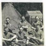 John Hudson, (back row, centre) and fellow recruits, Kent orchard, June 1940, just after Dunkirk.