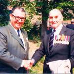 One of the three: nearly 50 years after the events described here I met Ted Briggs. Here we are at Portsmouth on 24 May 1987. Ted is on the left and I am on the right.