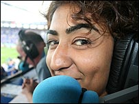 BBC Leicester's Rupal Rajani commentating at a Leciester City game