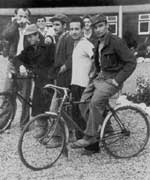 Italians outside a hostel