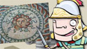 Eric as a Roman soldier with a mosaic