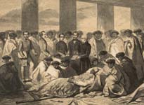 British gentlemen mingle with crowds surrounding a dying Maori chief (Getty Images/Hulton Archive)