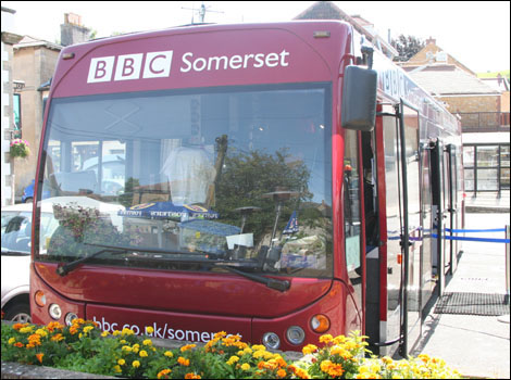 BBC Somerset bus parked in Casle Cary