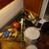 Preston's percussion corner - check the Fairy Liquid bottles filled with rice