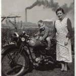 Picture of my husband Dennis's BSA, his brother and Mum,taken from Costhorpe.In the background Firbeck colliery can be seen.