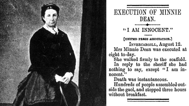 Painting: Minnie Dean photographed at the time of her wedding in 1872 and a newspaper report from the Marlborough Express