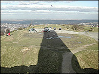 Shadow from tower across top of Castle Hill