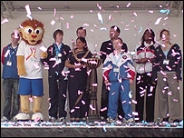 On stage with the Special Olympics mascot