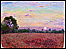 Painting of harvest moon over cornfield