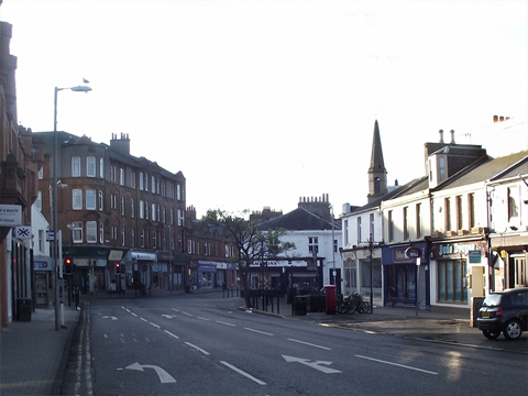 Colour view looking along Templehill to Troon Cross.