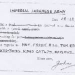 This is a telegram John was able to send home to his mother. All mail was censored.