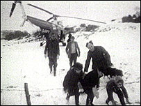 Rescuers in action on Dartmoor 1963