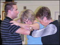 Ben, Lesley and teacher Jenny