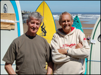 John (left) and his surfing friend Tim