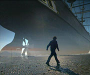 CGI showing the size and scale of the SS Great Britain compared to Mark Horton in the foreground