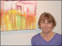 Brenda Jones and a caravan painting 