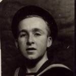 A photograph in the uniform of Whitehaven Sea Cadets, 1945. I joined in 1944. Mr Percy Silbertson, a factory owner from Cleator, used to take Whitehaven Sea Cadets at this time. (Photo by Mr Walker, a neighbour)
