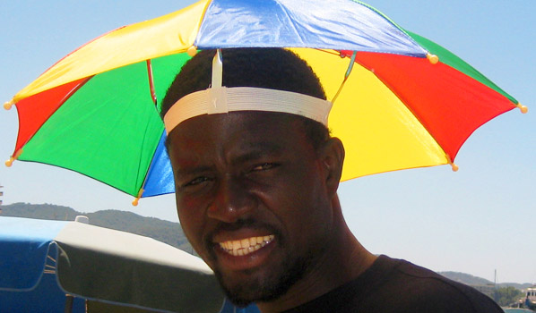 Man wearing a strange hat
