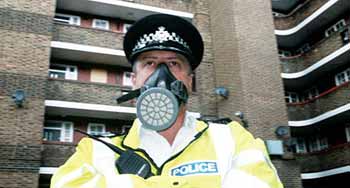 Policeman wearing mask