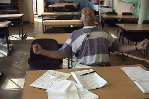 Mike stays on late at school