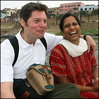 Richard and Kumud taking a boat trip up the Ganges