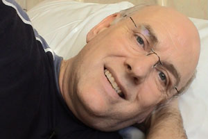 Denis is flat on his back after his major operation - time for a little man-to-man chat about catheters