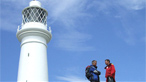 Derek up a lighthouse on Flat Holm