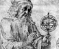 An illustration of a scholar at the Library of Alexandria