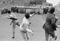 Striking miners clash with police in Wooley, Yorkshire, 1984