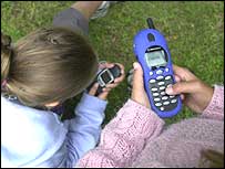 Girls using mobile phones