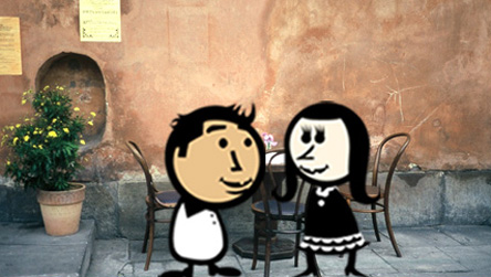Bogdan and Sarah in a cafe in Krakow