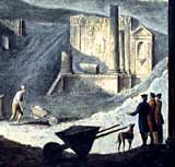 Painting showing the excavation of the Temple of Isis