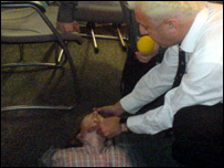 A first aid demo on BBC Radio Humberside