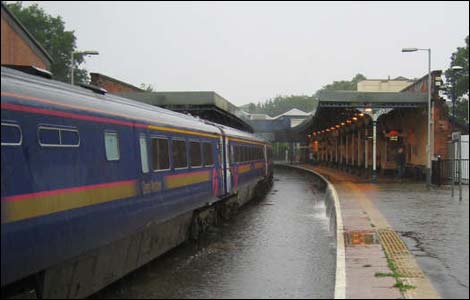 Cheltenham railway station flooded