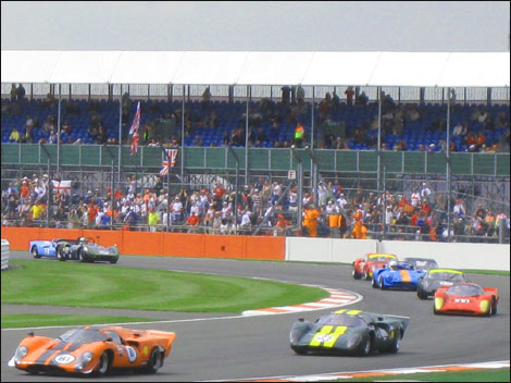 Classic cars race.