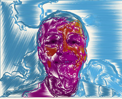 Portrait of Geoff Watts, by intelligent machine The Painting Fool.