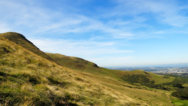 The Pentland Hills with the outskirts of Edinburgh in the background