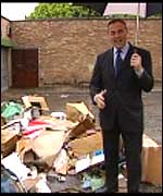 Dr Simon Abrhams near some rubbish behind his surgery