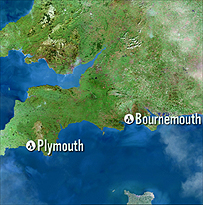 Map showing Bournemouth to Plymouth